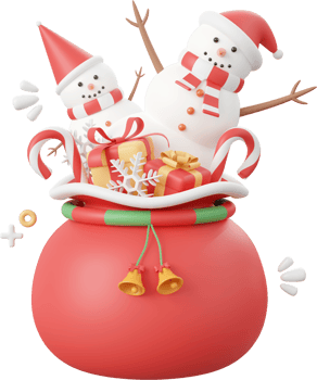 Snowman with Christmas gifts bag, Christmas theme elements 3d illustration png