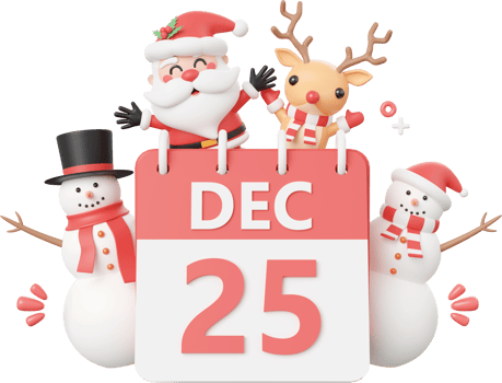 Santa Claus and friend with 25 dec calendar, Christmas theme elements 3d illustration png
