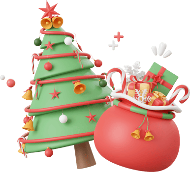 Christmas tree with gifts bag, Christmas theme elements 3d illustration png