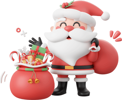 Cute Santa Claus with Christmas gift bag, Christmas theme elements 3d illustration png