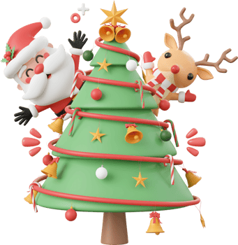 Christmas tree with Santa Claus and reindeer, Christmas theme elements 3d illustration png