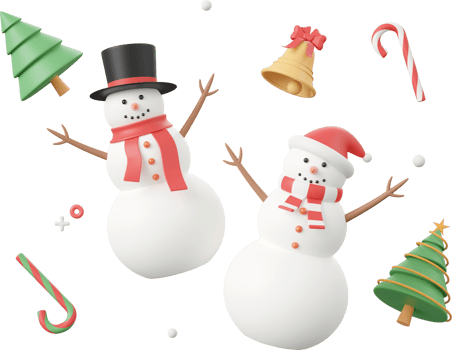 Snowman with Christmas decorations, Christmas theme elements 3d illustration png