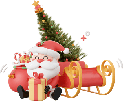 Santa Claus with Christmas tree on sleigh, Christmas theme elements 3d illustration png