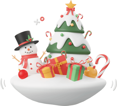 Snowman with Christmas tree and gift box, Christmas theme elements 3d illustration png
