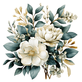 Watercolor Blooming floral set with leaves and flowers branch illustration png