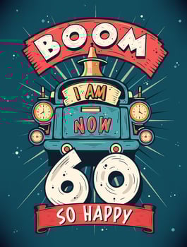 Boom I Am Now 60,  So Happy - 60th birthday Gift T-Shirt Design Vector. Retro Vintage 60 Years Birthday Celebration Poster Design. vector