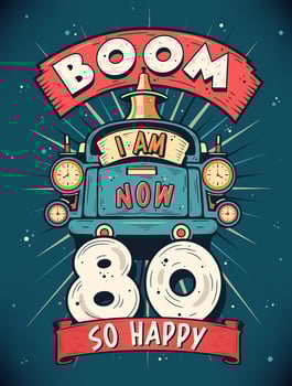 Boom I Am Now 80,  So Happy - 80th birthday Gift T-Shirt Design Vector. Retro Vintage 80 Years Birthday Celebration Poster Design. vector