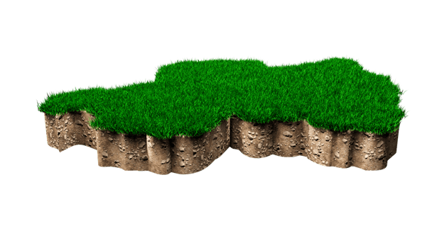 Rwanda Map soil land geology cross section with green grass and Rock ground texture 3d illustration png