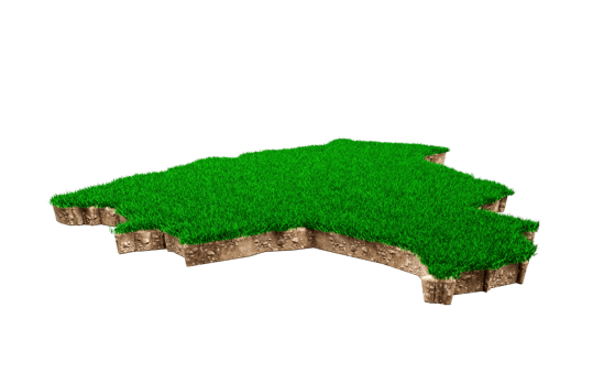 Bolivia Map soil land geology cross section with green grass and Rock ground texture 3d illustration png