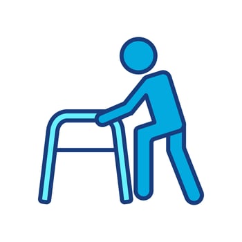 Man with walker vector icon filled flat sign for mobile concept and web design. Disabled people .Symbol, logo illustration. web symbol on white background - editable vector