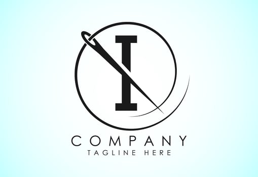 English alphabet I with sewing needle and thread Icon. Tailoring logo design concept. vector