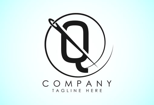 English alphabet Q with sewing needle and thread Icon. Tailoring logo design concept. vector