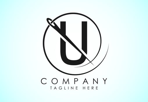 English alphabet U with sewing needle and thread Icon. Tailoring logo design concept. vector