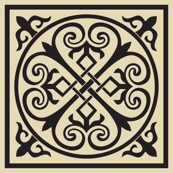 Vector golden square Byzantine ornament, knot, rosette. Circle Greek pattern, Drawing of the Eastern Roman Empire. Decoration of the Russian Orthodox Church.