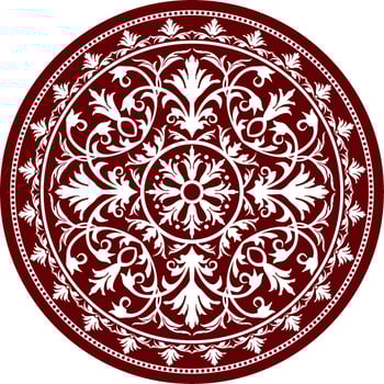 Vector classic colored round ornament. Red pattern in a circle. Drawing of Greece and Ancient Rome. Flower drawing.