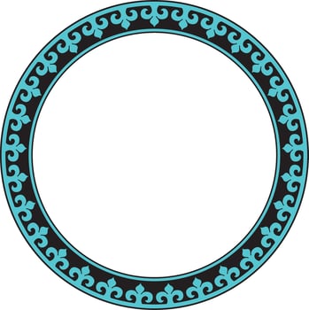 Vector blue and black Kazakh national round pattern, frame. Ethnic ornament of the nomadic peoples of Asia, the Great Steppe, Kazakhs, Kirghiz, Kalmyks, Mongols, Buryats, Turkmens