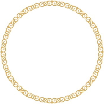 Vector round golden Kazakh national frame. Ornamental circle. Ethnic pattern of nomadic peoples of the Great Steppe, Kyrgyz, Mongols, Bashkirs, Buryats, Kalmyks