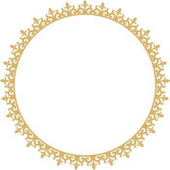 Vector gold Kazakh national round pattern, frame. Ethnic ornament of the nomadic peoples of Asia, the Great Steppe, Kazakhs, Kirghiz, Kalmyks, Mongols, Buryats, Turkmens