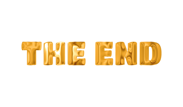 Text THE END golden 3d digital technology png