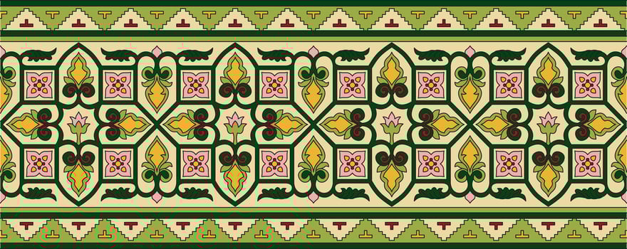 Vector colored seamless Byzantine border, frame. Endless Greek pattern, Drawing of the Eastern Roman Empire. Decoration of the Russian Orthodox Church.