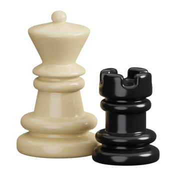 Queen and rook chess pieces isolated. Sports, fitness and game symbol icon. 3d Render illustration. png