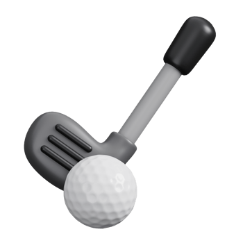 Golf club stick and ball isolated. Sports, fitness and game symbol icon. 3d Render illustration. png