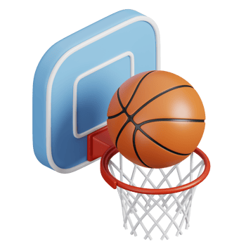 Basketball hoop on backboard and ball isolated. Sports, fitness and game symbol icon. 3d Render illustration. png