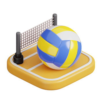 Volleyball ball on court isolated. Sports, fitness and game symbol icon. 3d Render illustration. png