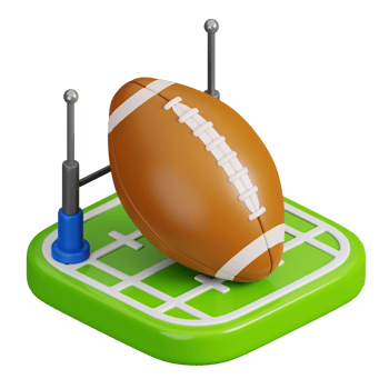 Ball on American football field isolated. Sports, fitness and game symbol icon. 3d Render illustration. png