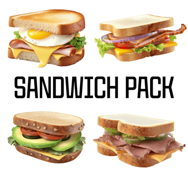 Sandwich with ham pack, cheese egg and salad, vegetables, eggs, corner sandwich, realistic 3d, digital paint, healthy food, casual food hand png