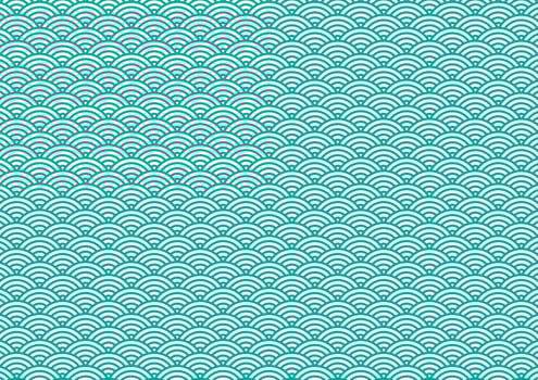 Japan style tile green curve line wave pattern culture background vector