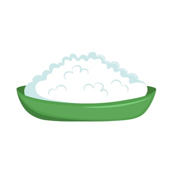 Green plate of cottage cheese. Homemade dairy product. Flat vector illustration isolated on white background.