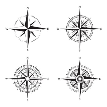 collection of monochrome compass logo vector