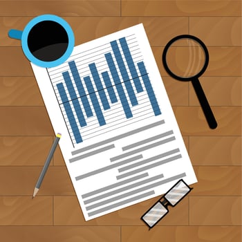 Workplace with diagram and infochart, report presentation file analytics, vector illustration