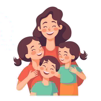 Mother with children, Mom with son and daughter, Happy Family Moments, Flat Style Cartoon Illustration Vector. Mother's Day Concept. vector