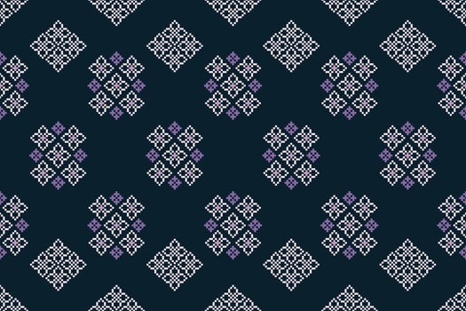 Ethnic geometric fabric pattern Cross Stitch.Ikat embroidery Ethnic oriental Pixel pattern blue background. Abstract,vector,illustration. Texture,clothing,frame,decoration,motifs,silk wallpaper. vector