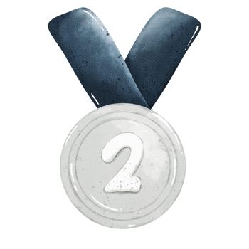 Silver medal with the number two on it png