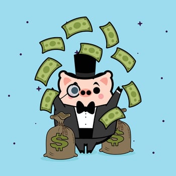 Rich Pig With Dollar Free Cartoon Character vector