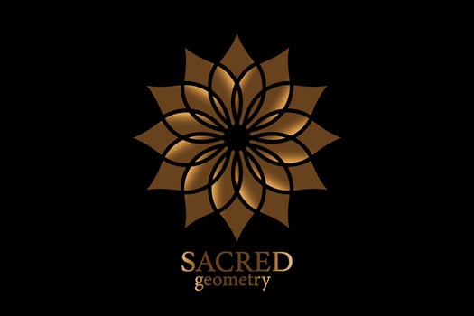 Gold Flower of life mandala of sacred ancient geometry. Vector symbols and elements. Alchemy, religion, philosophy, astrology and spirituality themes. Golden Logo icon isolated on black background