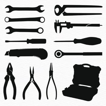 Vector silhouette set of construction tools for labor work and repair