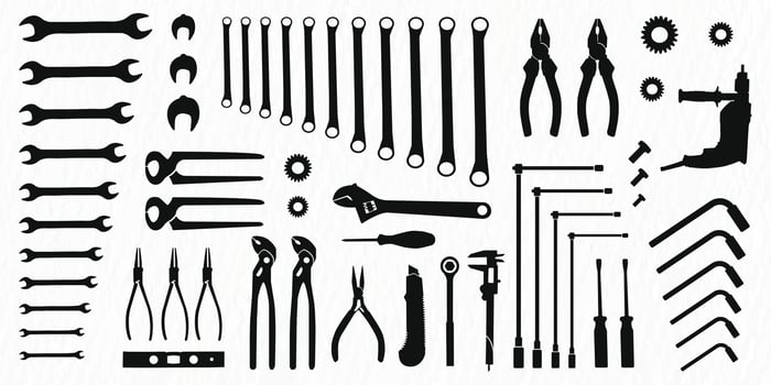 Vector silhouette set of construction tools for labor work and repair
