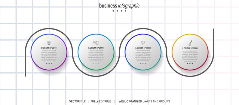 Modern vector flat illustration. Line infographic numbers template with four elements, icons. Timeline designed for business, presentations, web design, interface, diagrams with 4 steps