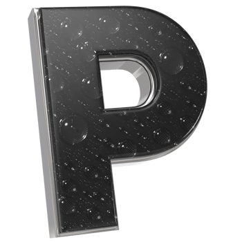 a black and white letter p with water droplets on it png