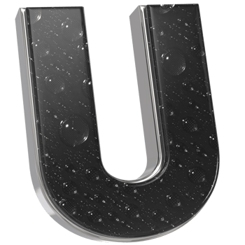 a black and white letter u with water droplets on it png