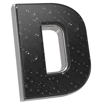 the letter d is made of metal and has water droplets on it png