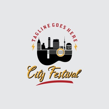 City Skyline with Guitar Instrument for Music Fest Festival Logo Design vector