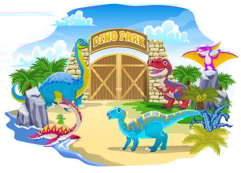Dino Park Cartoon Happy in Children book Style vector