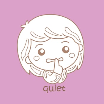 Alphabet Q For Quiet Vocabulary School Lesson Cartoon Digital Stamp Outline vector