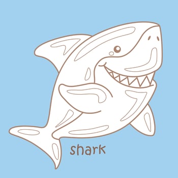 Alphabet S For Shark Vocabulary School Lesson Cartoon Digital Stamp Outline vector