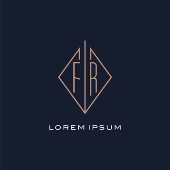 Monogram FR logo with diamond rhombus style, Luxury modern logo design vector